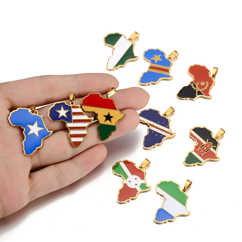 18k Gold Stainless Steel Africa Map Pendant Necklace Enamel Africa Pendant Necklace for Women