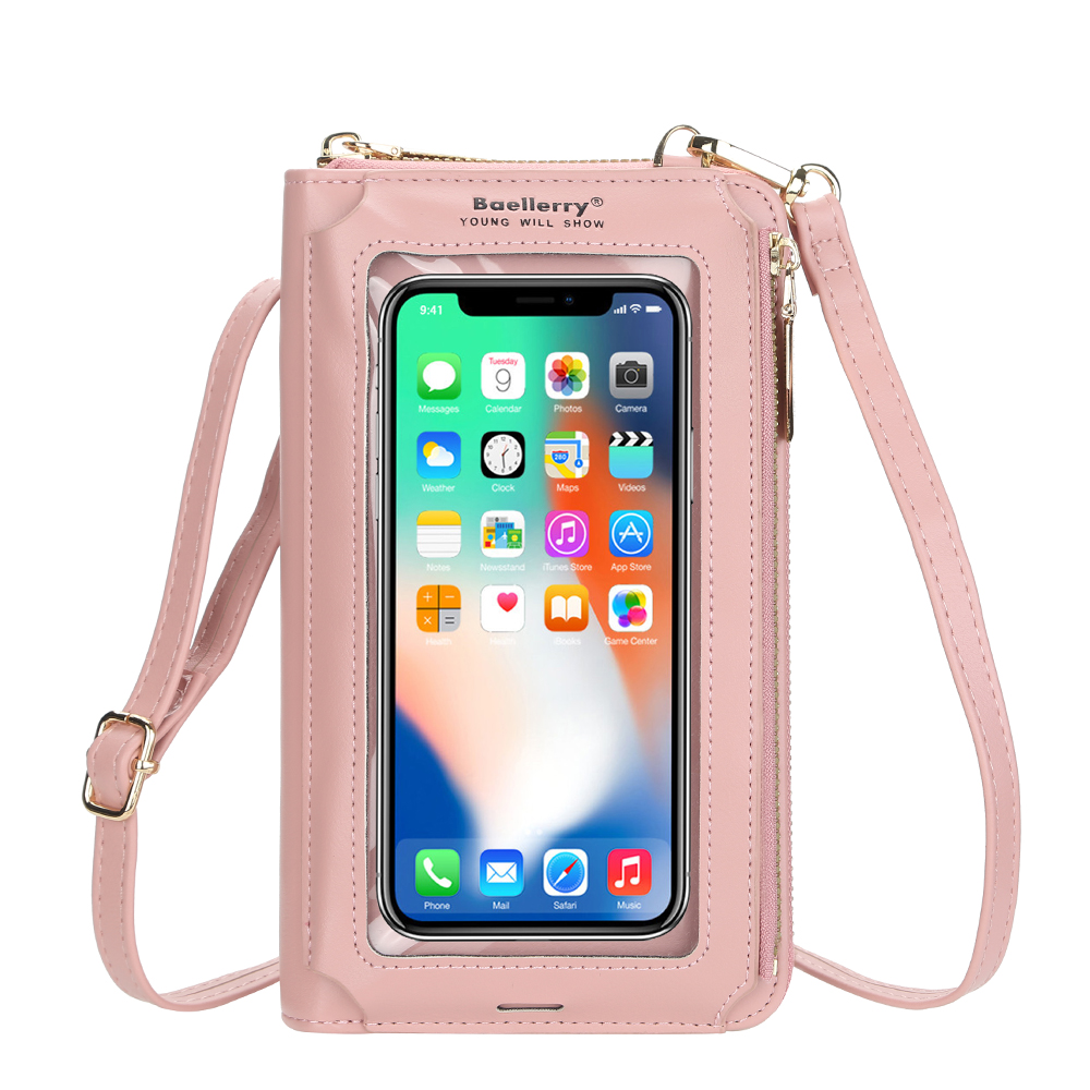 2021 New Fashion Long PU Leather Zipper Wallet For Women With Shoulder Strap,Lady Transparent Window Mobile Cell Phone Bag