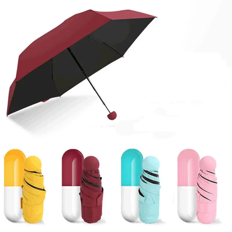 Women Compact Rain Paraguas Parapluie Sombrillas 5 fold Mini Pocket Folding Promotional gift custom print cheap Capsule Umbrella