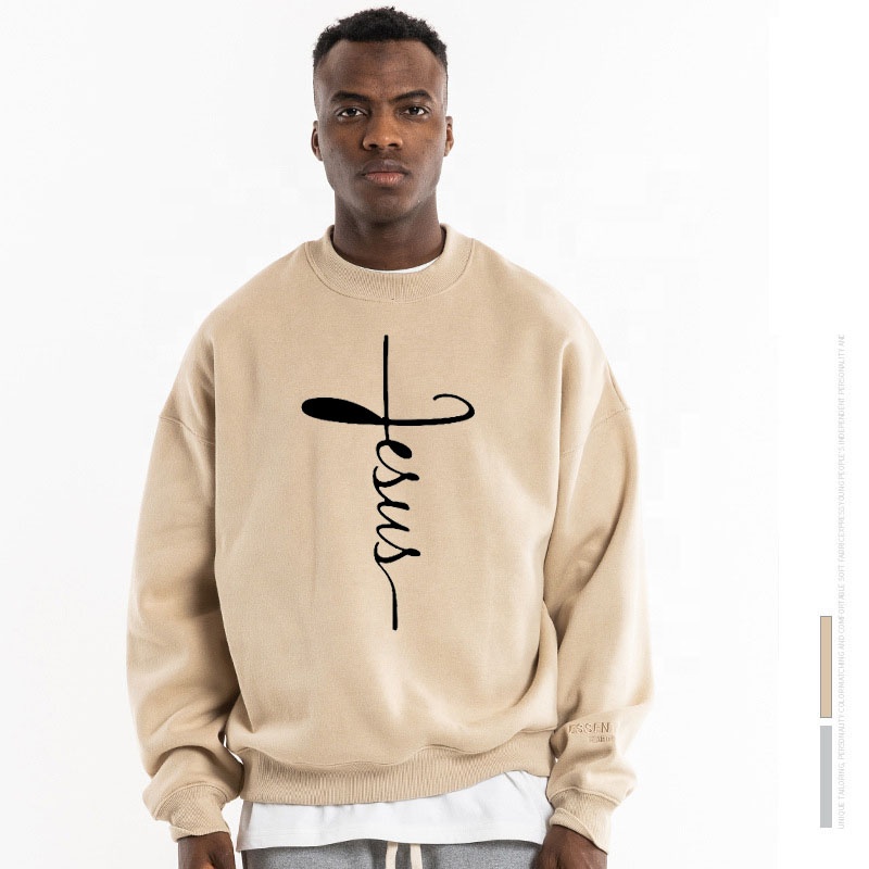 Custom Organic Cotton Christian Pullover Men's Recycle Sustainable Beige Hoodies
