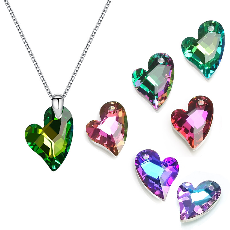 13X17MM Heart Glass Beads For Jewelry Making Flat Peach Crystal Pendant Beads For Bracelets Charms Necklace DIY Crafts 20pcs/bag