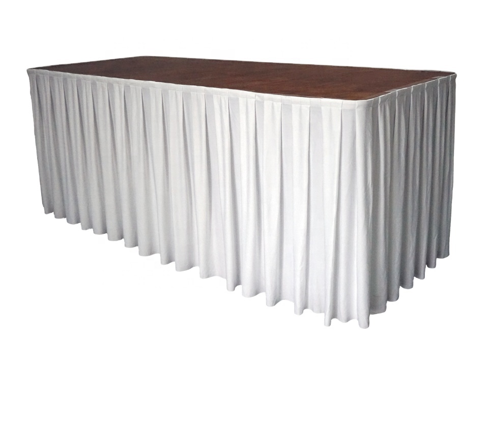 Polyester Plain Woven Knitted Poly-jersey Satin Fabric Table Skirt Table Skirting Box Pleats Elegant Dressing