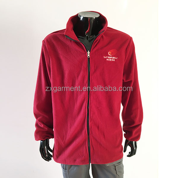 Custom Made Outdoor Red Cotton Polyester Blend Men's Full-Zip Polar Fleece Jacket