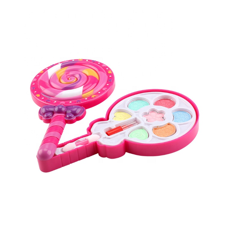 Lollipop rotating cover kids beauty toy washable cosmetic makeup kit party pretend toys make up set for girls play house toys