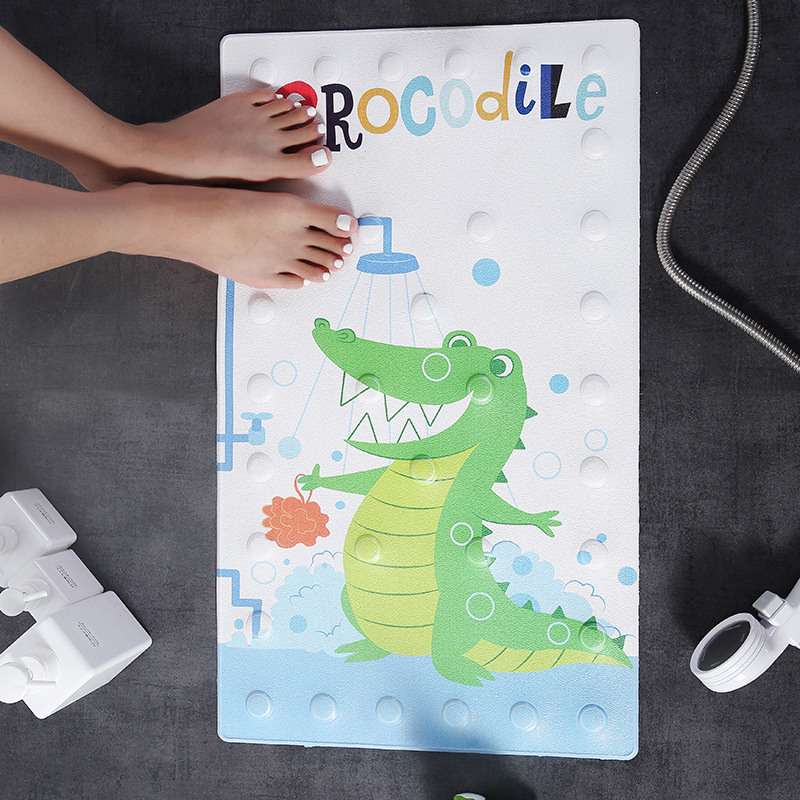 Household Bathroom Shower Cartoon Print Mats Soft Safety PVC Bathtub Mat Kids Bathroom Silicone Rugs With Suction Cups