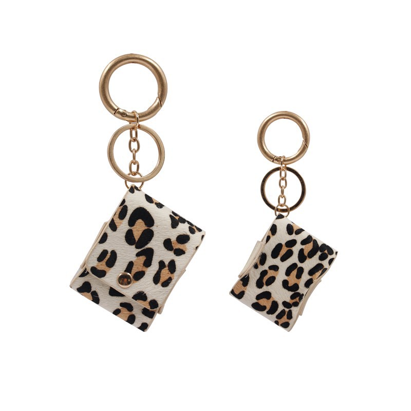 Leopard Leather Case For Airpod, Leather Custom AirPod case with keychain Shockproof Protective Cover For Airpods Case
