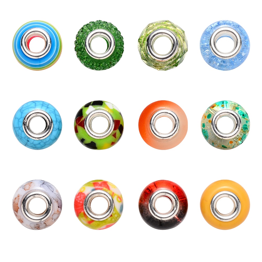 Hobbyworker 96pcs 14*9mm European Colorful Acrylic Large Hole Mix Beads Bracelet Necklace Jewelry Makin