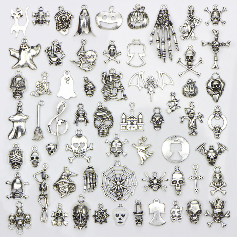 60PCS Mixed Charm Pendant DIY Necklace Bracelet Jewelry Accessories Halloween Pendant Jewelry Decorations Making for Unisex