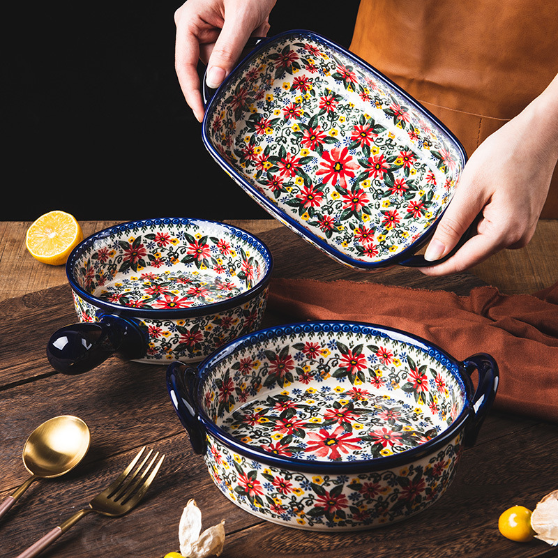 In Stock Bohemian Household Microwave Oven Ceramic Baking Tray Dish High Quality Baking Pan Set
