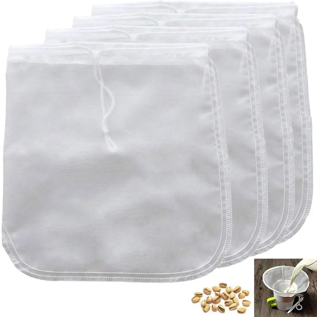 200 Micron Food Grade Mesh  produce Filter Nut Milk Bag