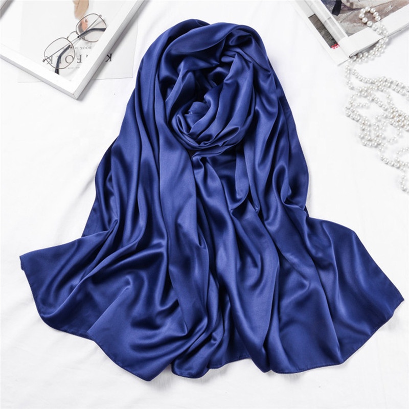 Silk like solid color large satin square scarf matte satin scarf golden color hijab scarf