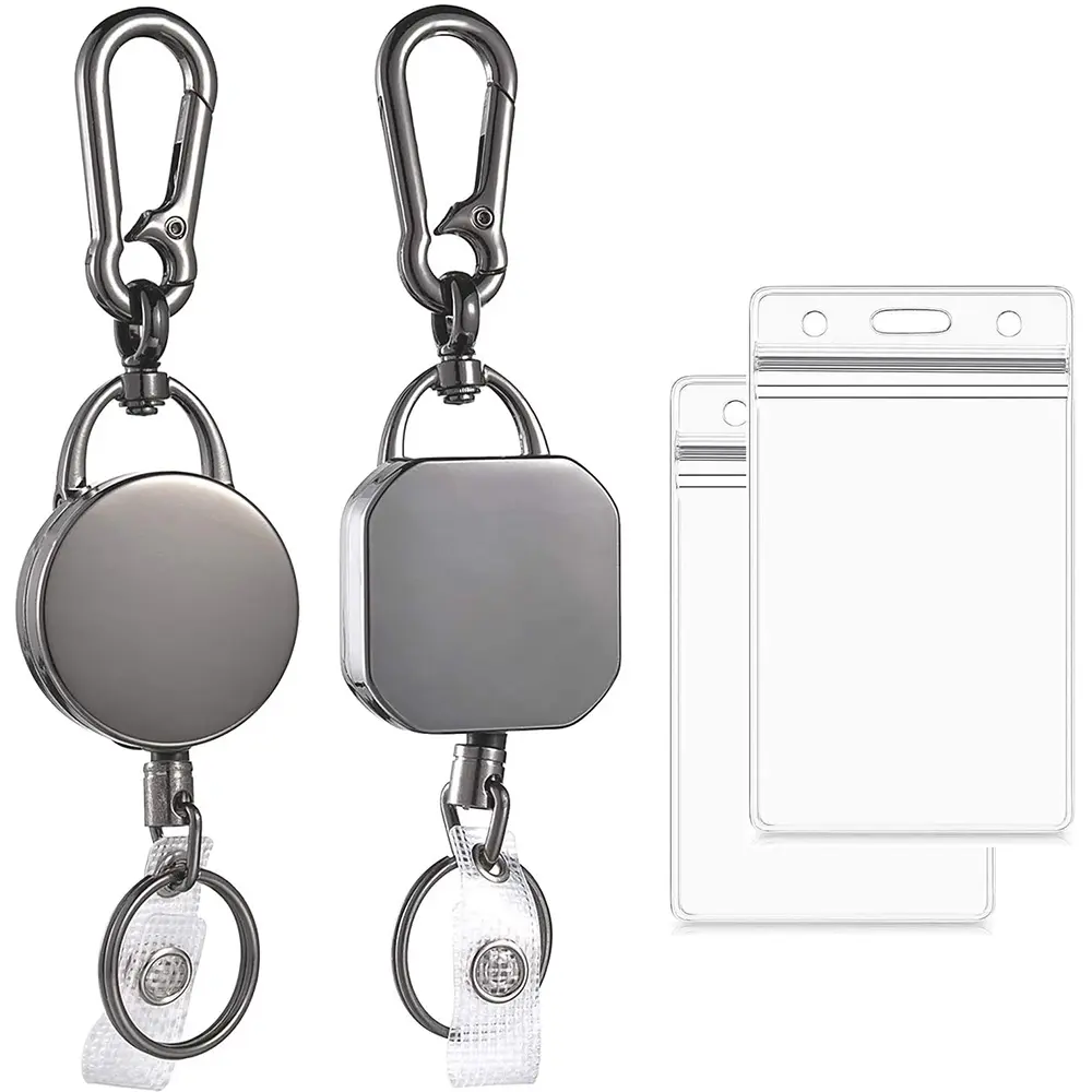 Heavy Duty 2 Pack Durable Metal ID Retractable Badge Reel Card Holder Keychain with Belt Clip