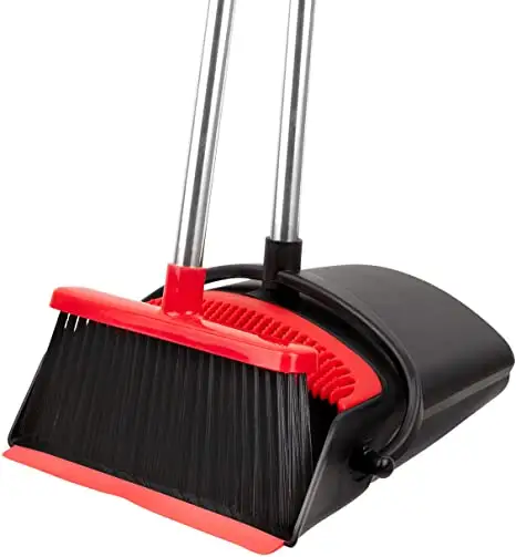 Wholesale Broomsticks Red Black Broom And Dustpan Set Upright Standing Dust Pan With Extendable Broomstick
