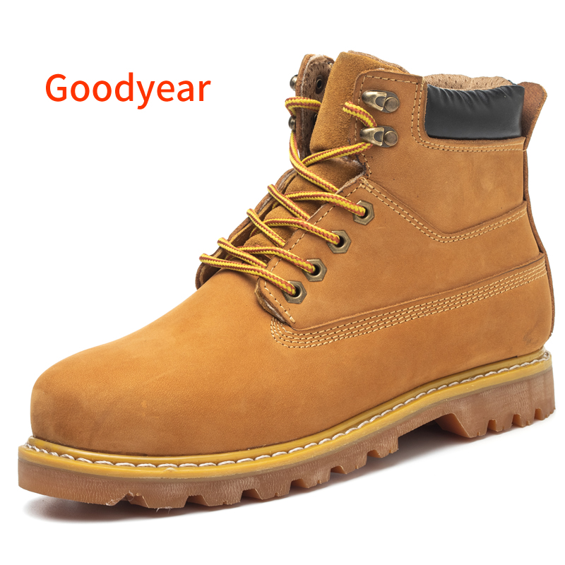 Рабочие ботинки Goodyear с закрытым носком, защитные ботинки из композитной стали, мужские кожаные ботинки унисекс, нубуковая Кожа goodyear рант