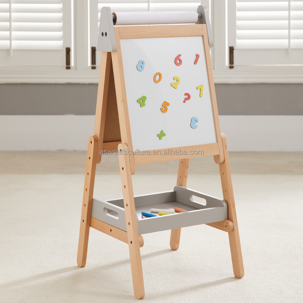 ASWEETS New Adjustable Children's Wood Beech Art Chalk Board Black and White Board Blackboard Kids Magnetic Drawing Board