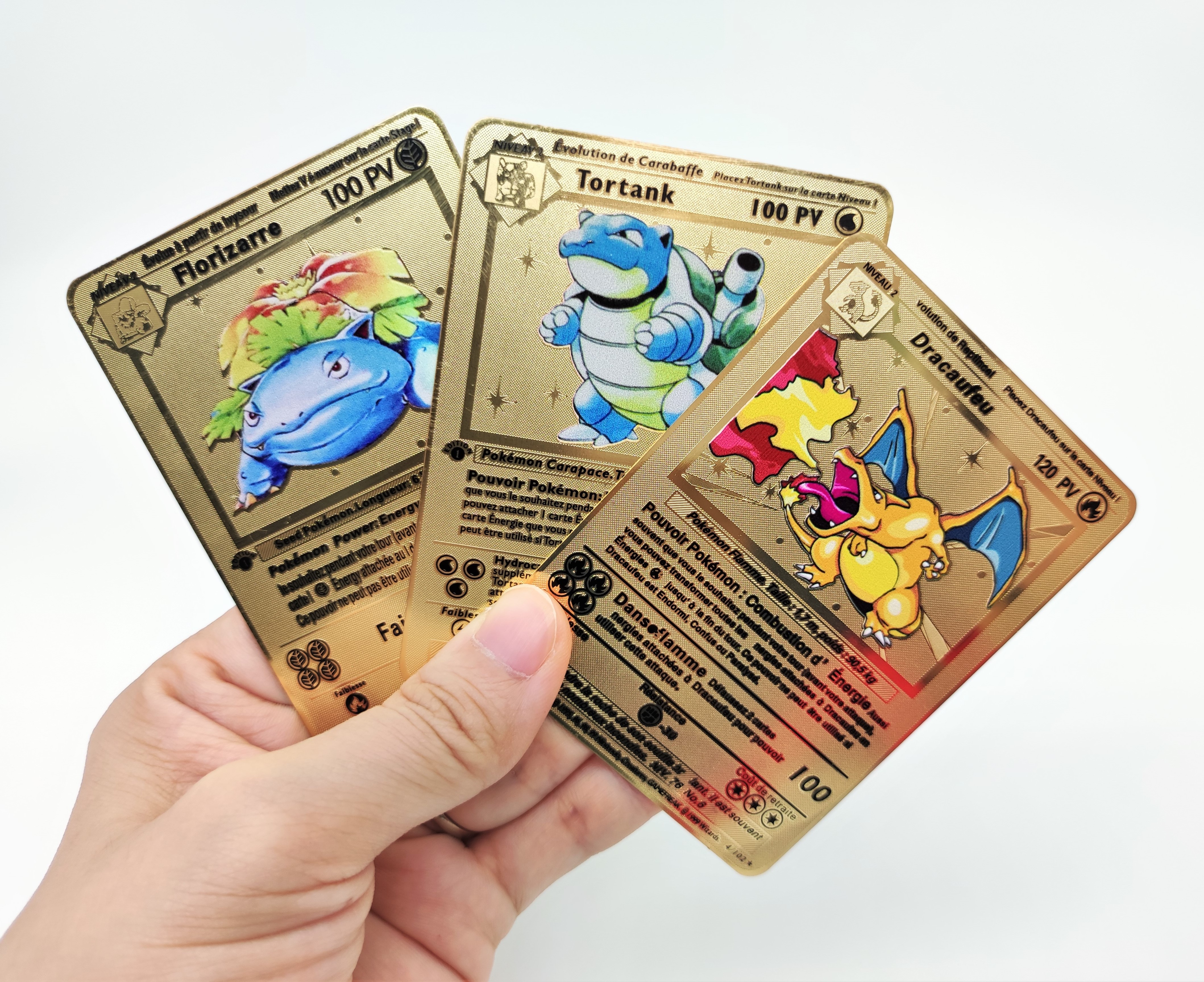 Charizard,Blastoise,Venusaur Gold Metal Pokemon Cards 1st First Edition New Trading Cards Game