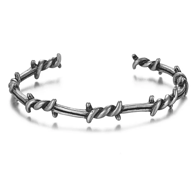 Inspire Jewelry Wholesale Men Bangle Open Cuff Twist Thorns Wire Pulsera Titanium Steel Geometric Bracelet Viking Bracelet