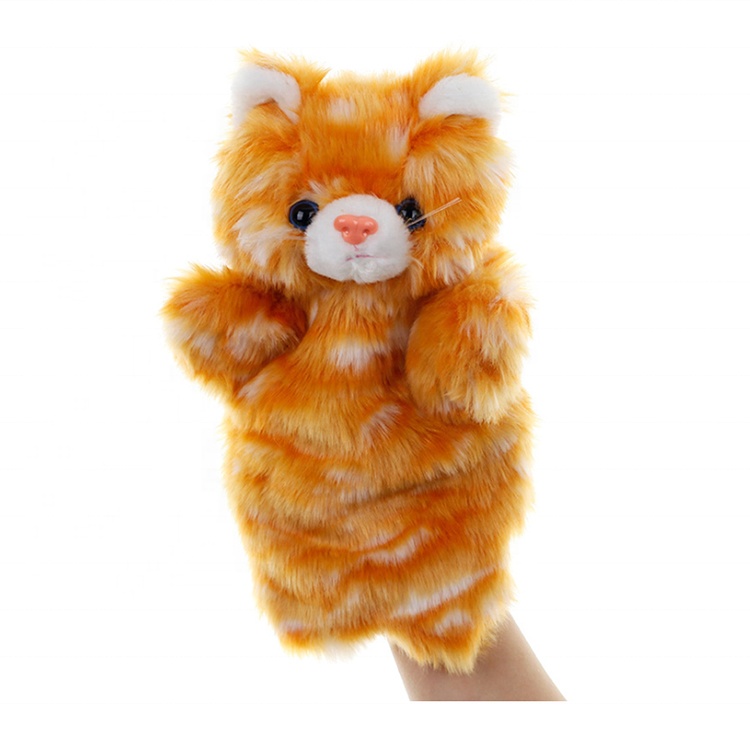 Мягкие животные, марионетка на руку, коричневая кошка для детских игрушек
