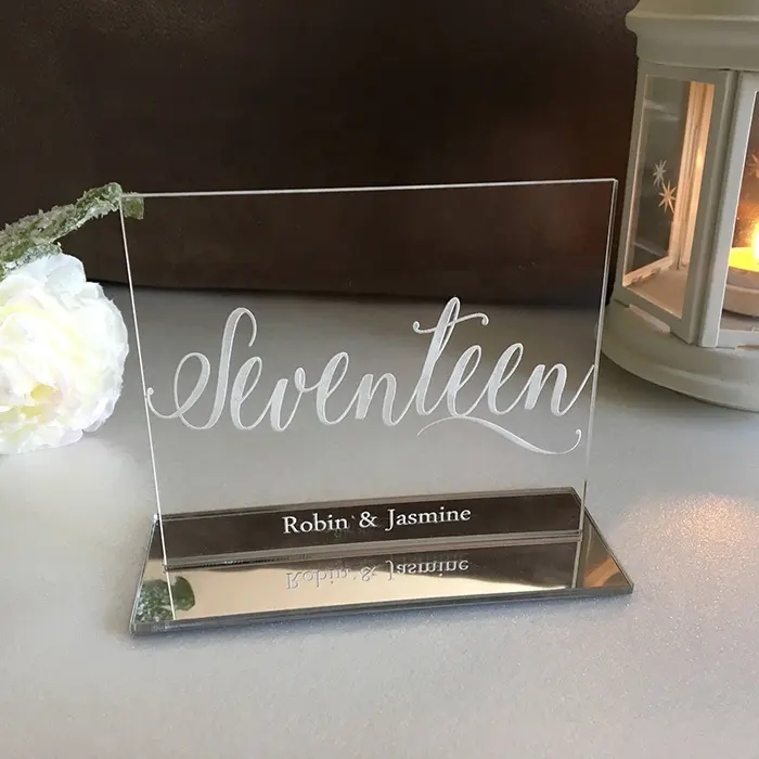 Clear Engraved Acrylic Table Numbers for Wedding