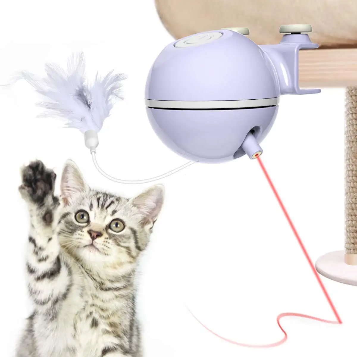 2 in 1 Automatic Cat Toys Interactive Cat Laser Toys with 360 Degree Rotation and Feather for Kitten