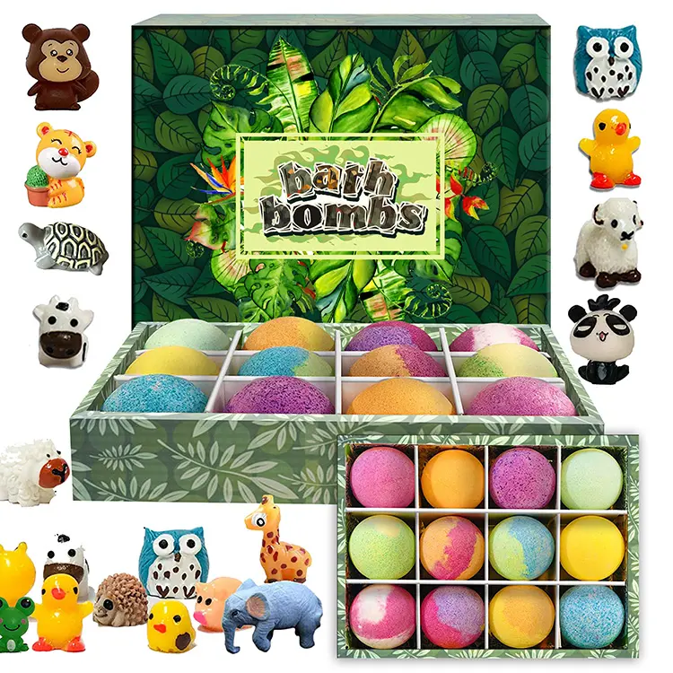 Private Label Customized Kids Fun Bubble Bathbomb Organic Hemp Vegan Jungle Safari Bath Bombs Surprise For Kids With Toys Inside