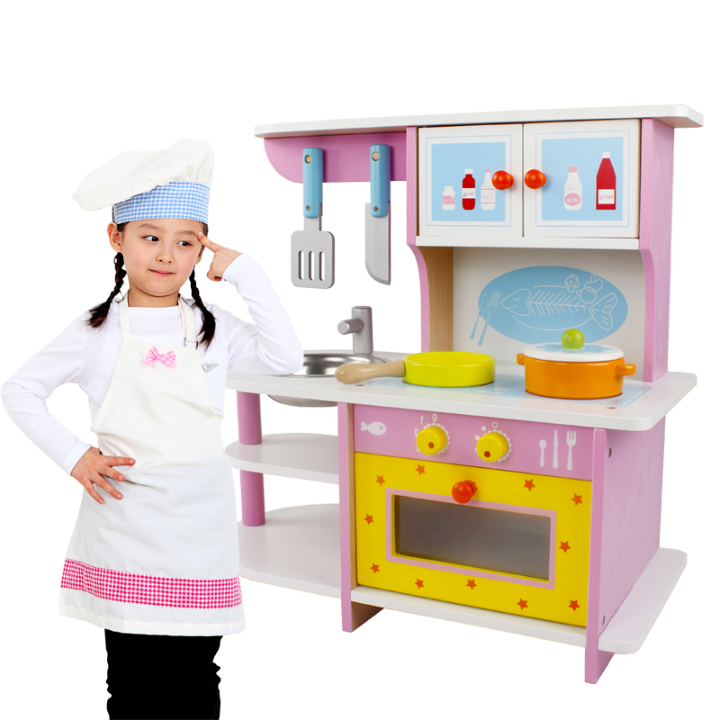 Hot Selling Custom Toddler Pretend Cooking Pretend Role Play Set Kids Wooden Kitchen Toys With Sounds Light For Girls