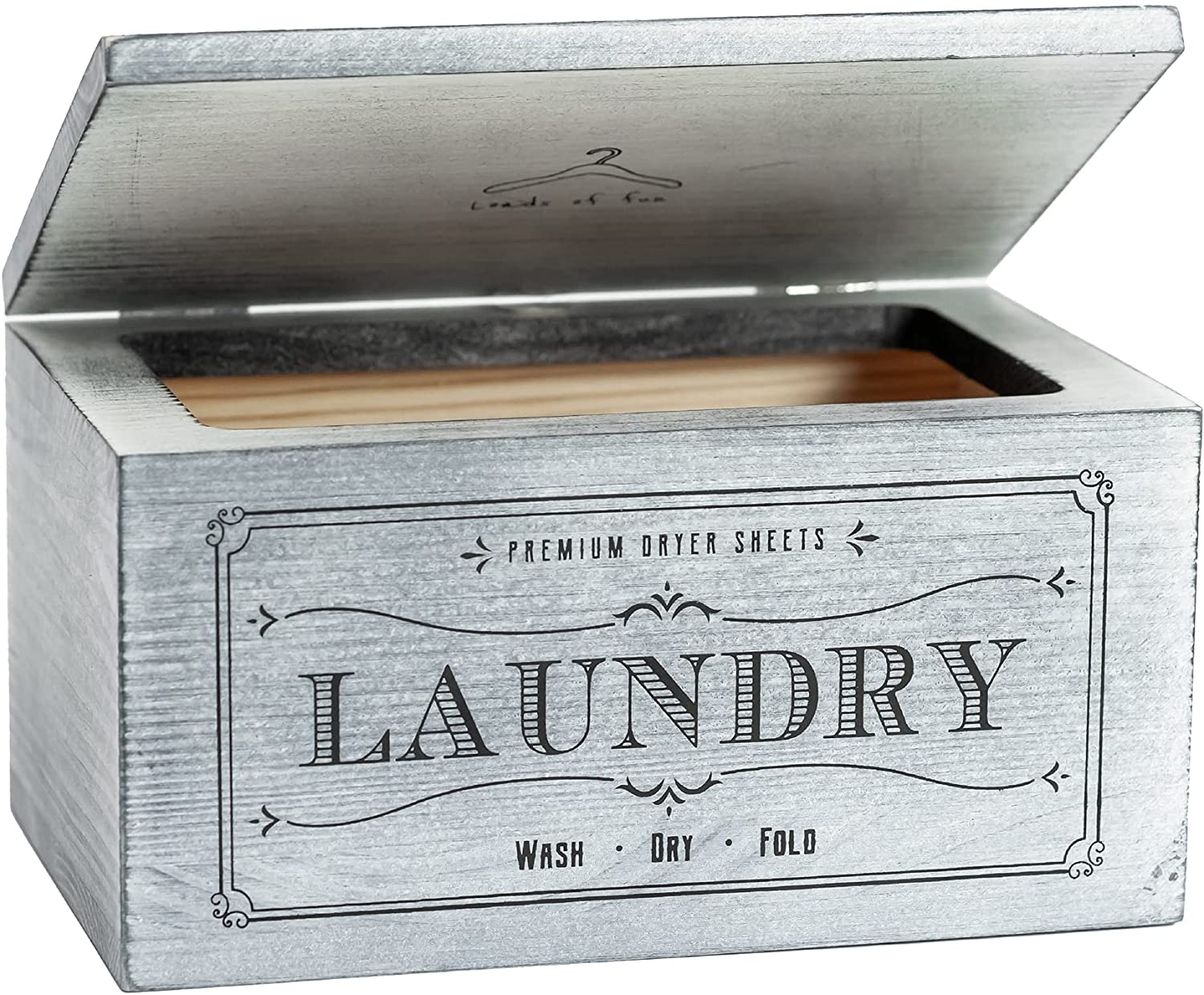 Dryer Sheet Dispenser with Hinged Lid, Wooden Dryer Sheet Holder for Fabric Softener Sheets, Farmhouse Rustic Container Storage