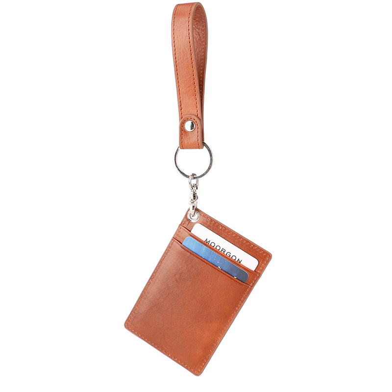 Custom Rfid Blocking Card Holder Leather Slim Minimalist ID Window Card Holder With Key ring
