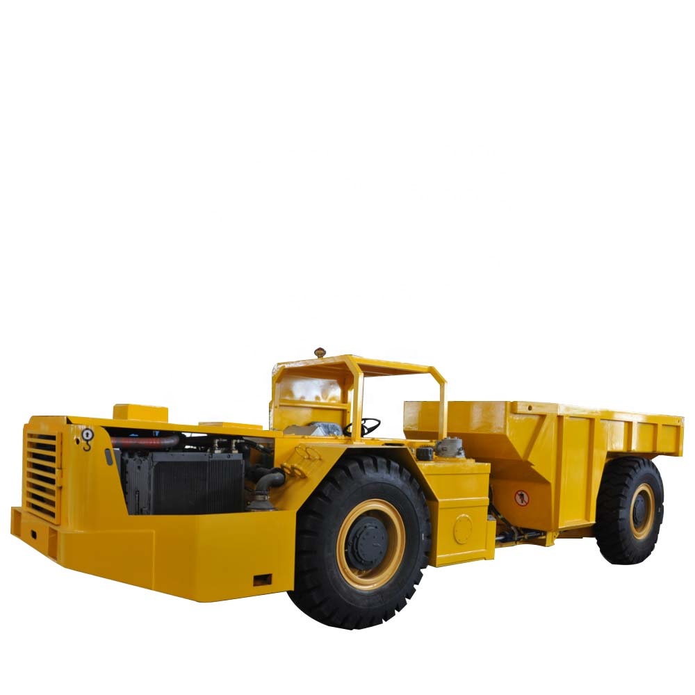 Mining dump truck with low profile body for narrow underground tunnels