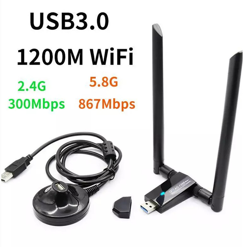 Беспроводной USB Wi-Fi адаптер для ПК-802.11AC 1200 Мбит/с двумя антеннами 5 дБи 5G/2,4G для настольных ПК ноутбуков MAC Windows usb