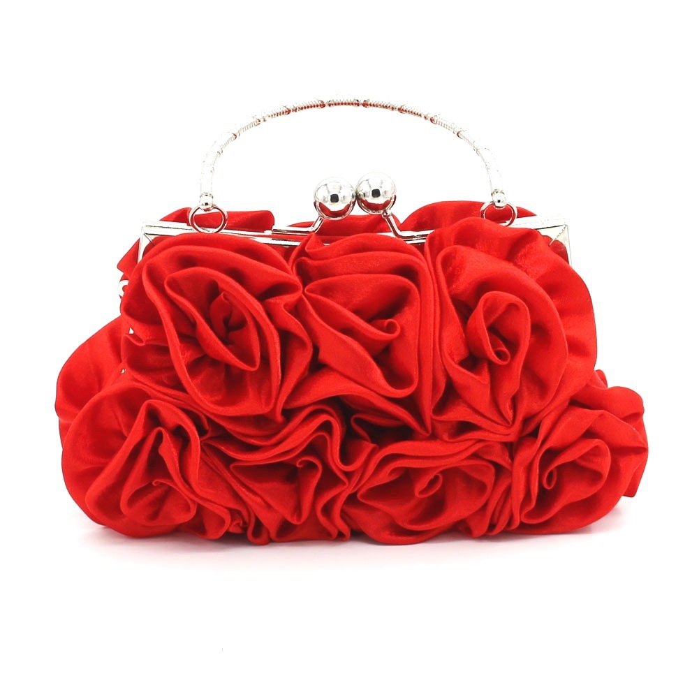 2021Soft Elegant Handmade Wedding Dress Clutch for Women Satin 14 Pieces Rose Flowers Bride Purse High Quality Women Handbag