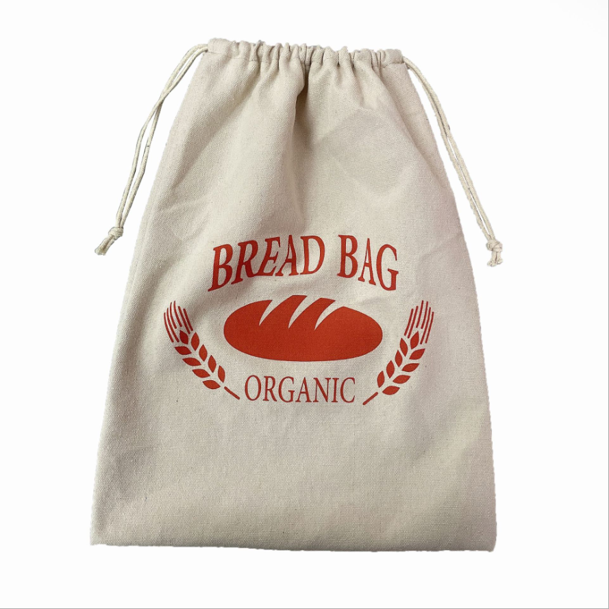 Reusable Drawstring Bag For Loaf Homemade Artisan Bread Storage Bag Cotton Bread Bags For Baguette