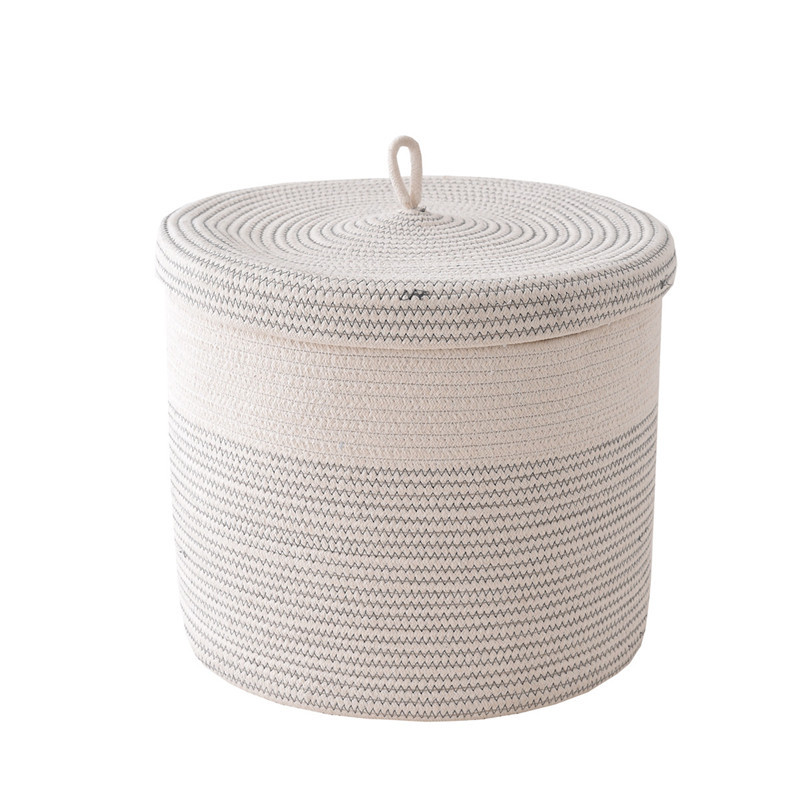 2021 New Large Round Cotton Rope Basket Baby Blanket Storage Organizer Laundry Baskets with lid