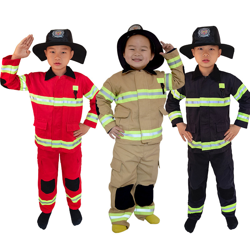 Kids Fireman Costume for Stage Performance Children's Cosplay Outfit Fire Drill Role Play Clothing