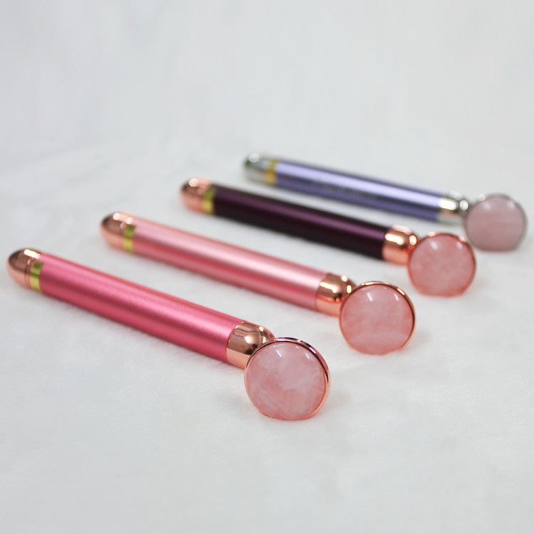 Customized Logo Facial Massager Anti Wrinkle Gold Electric Beauty Bar Pink Rose Quartz Vibrating Face Roller