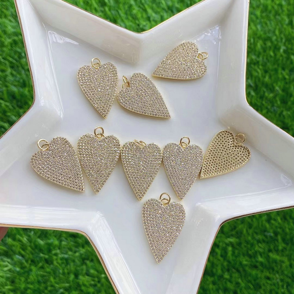 CZ Micro Pave Heart Pendant Cubic Zirconia Gold Plated Pendant Necklace Women Jewelry