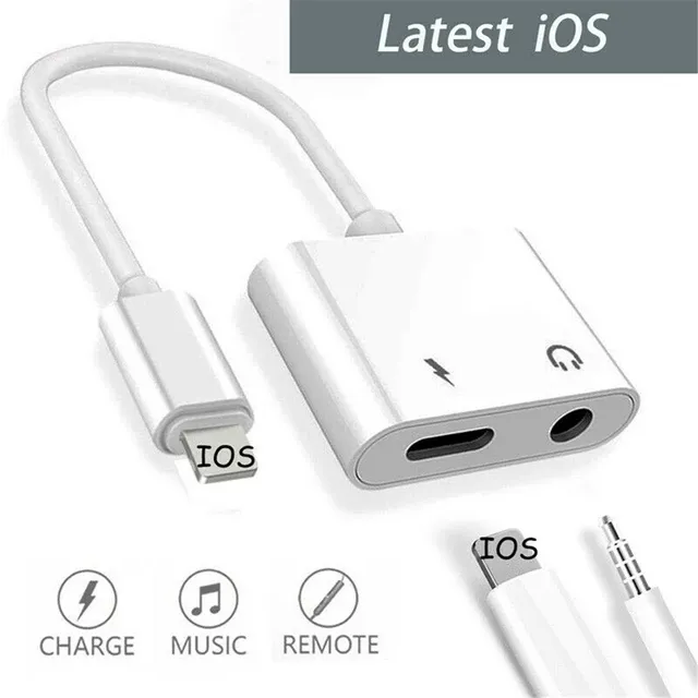 Double audio charger earphone adapter mini ios 3.5 mm aux headphone jack adapter for light-ning for iPhone for apple