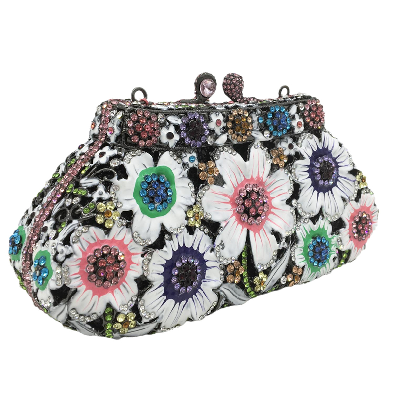 Elegant Fashion Flower Women Evening Bags Crystal Diamond Metal Clutches Wedding Party Minaudiere Purses and Handbags