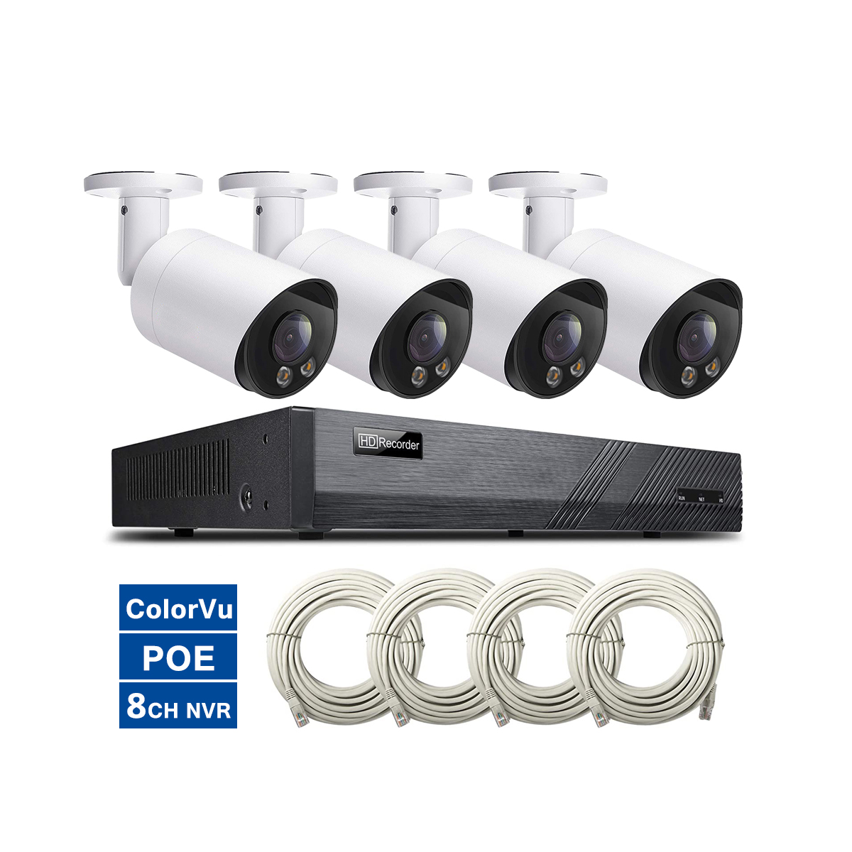 8-канальный h.265 nvr poe kit cctv 4 ip-камеры 5 Мп colorvu Наружная цилиндрическая система безопасности nvr 8ch poe ai Обнаружение человека p2p вид