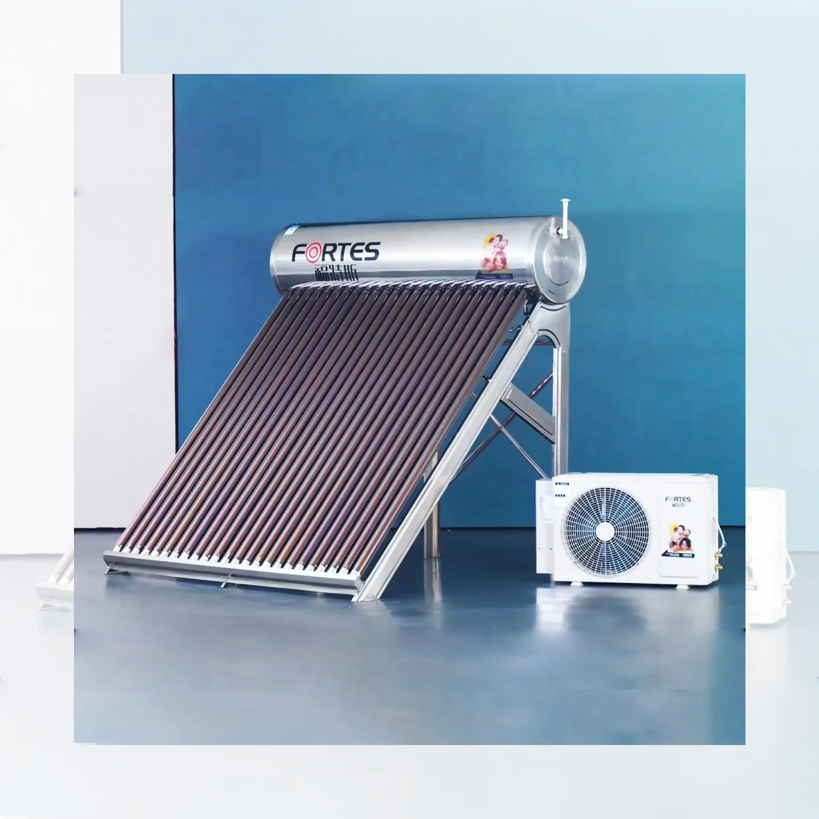 Hot sale 100 200 300 liters vacuum tube solar geyser hybrid solar water heater + heat pump