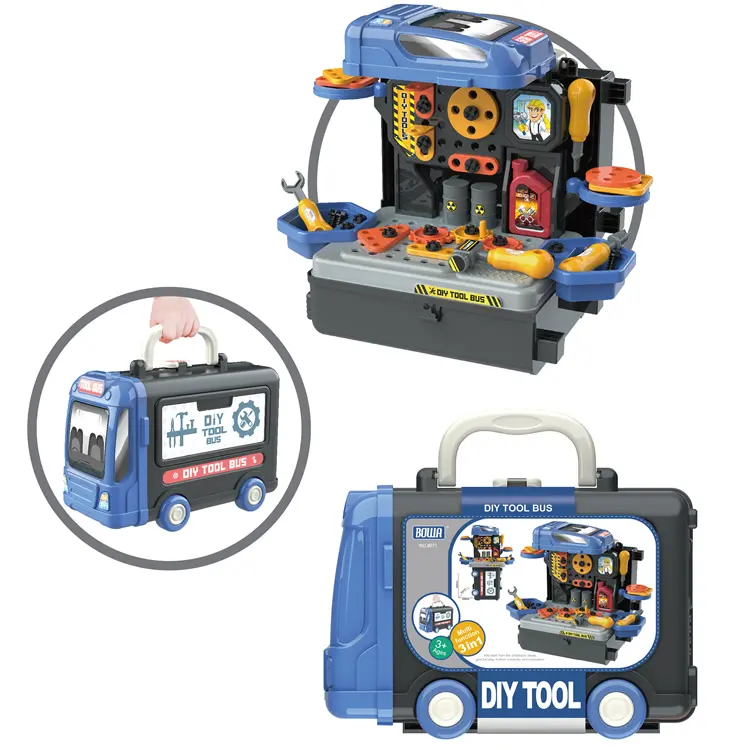 3 IN 1 Tool Screw Bus Toys Mechanic Toy Set Pretend Play Tools Set Tool Bus Toys