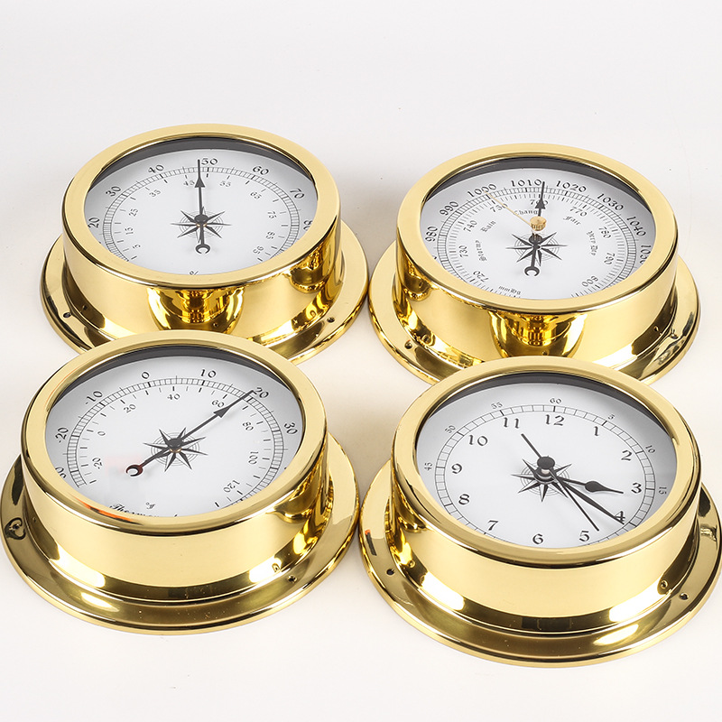 145mm Copper Shell Marine Barometer Atmospheric Pressure Gauge Temperature Hygrometer Clock Tide Clock Weather Forecast