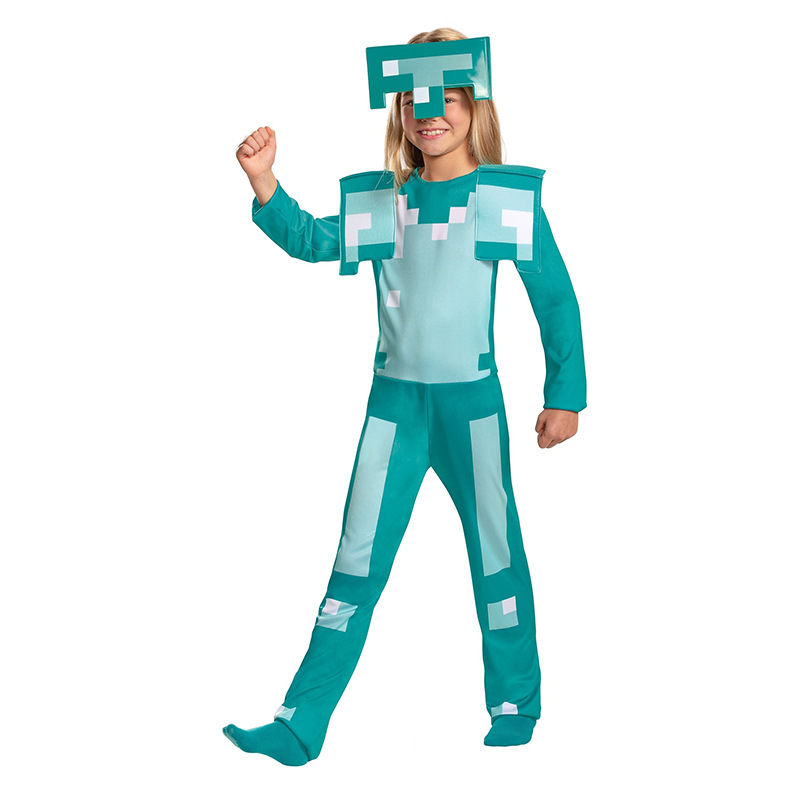 Disguise adjustable Minecraft Boys' Jumpsuit character headpiece Small Diamond Armor cosplay Halloween party costume