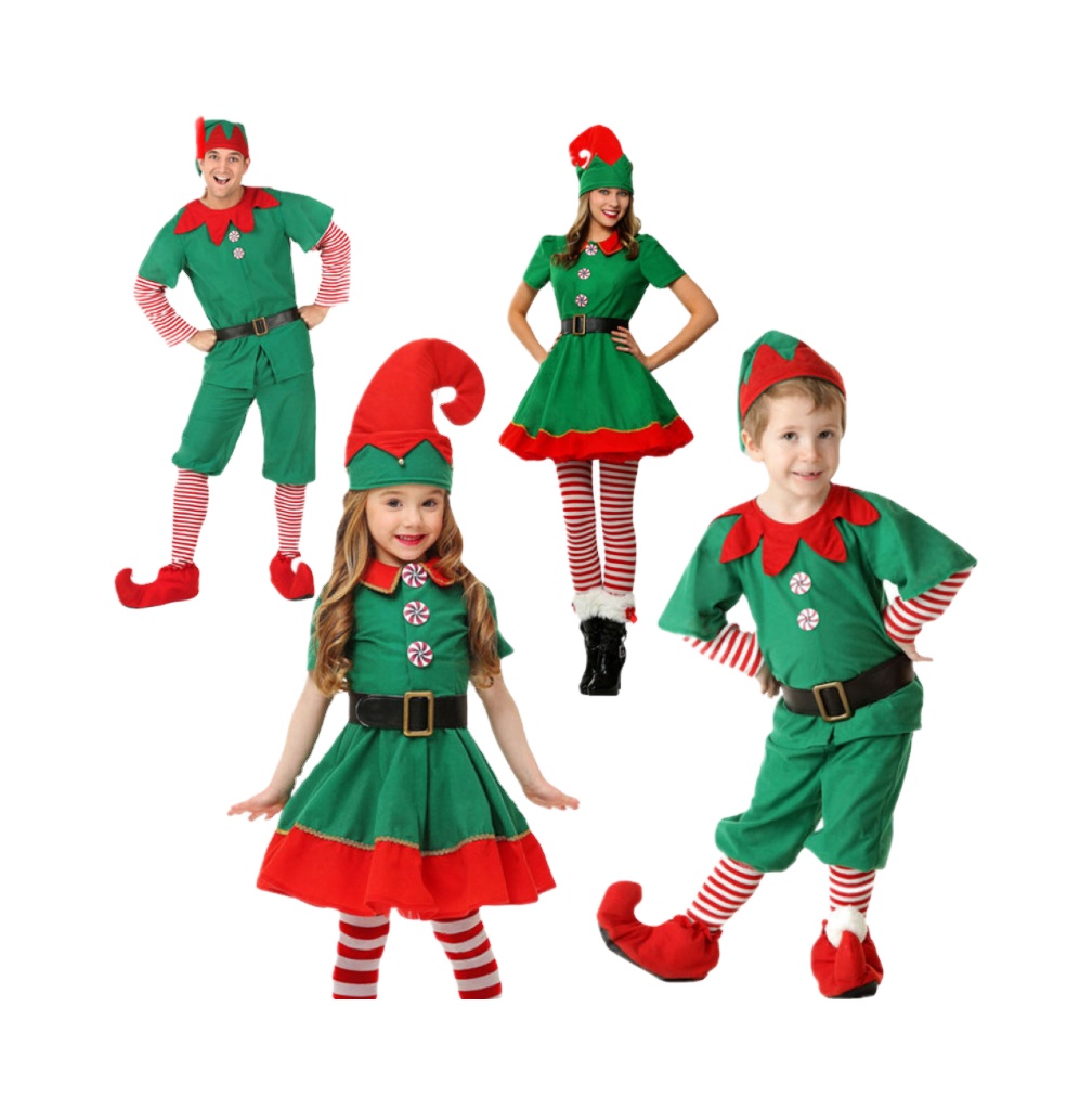 Ins Amazon Hot Sale Green Christmas Elf Costume for Children and Adults