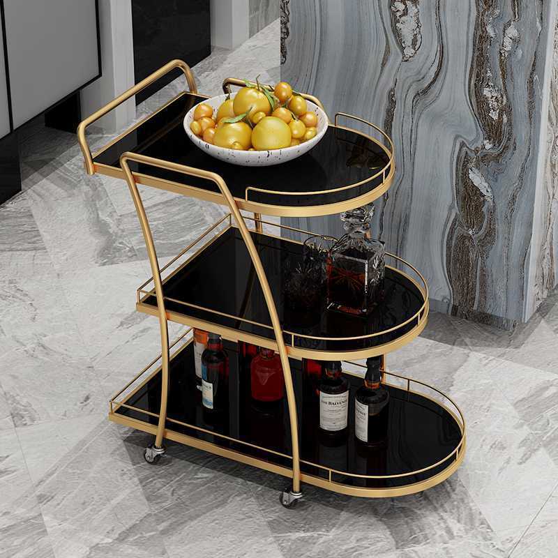 Factory Wholesale Fashion Light Iron Bar Cart Dish Snake Food Cart Metal Luxury Hotel Cart with Universal Wheel