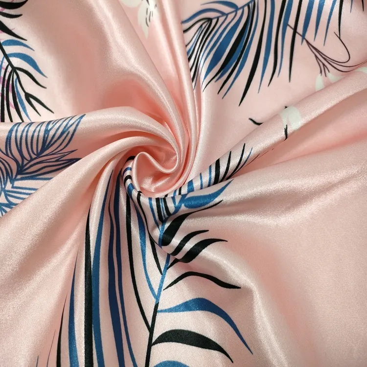 New design pink satin tropical leaf digital printing fabric