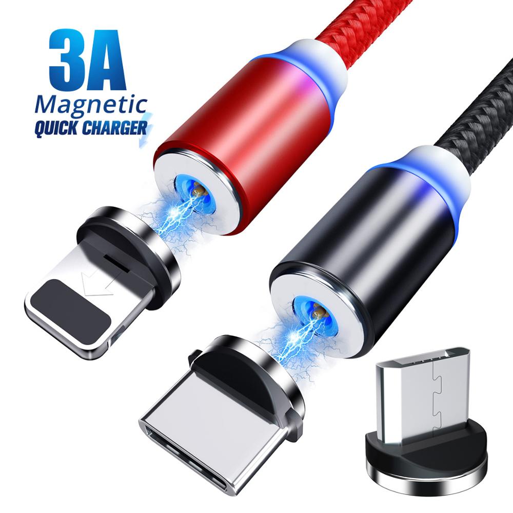 3A 3 в 1 светодиодный магнитный зарядный кабель USB кабель с нейлоновой оплеткой Магнит USB Кабель зарядного устройства для Samsung iPhone зарядное устройство