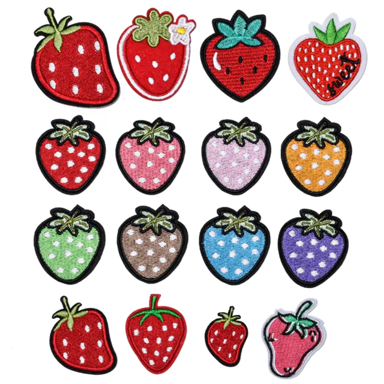 DIY Red Strawberry Computers Embroidery Child Iron / Sew On Embroidered Patch For Clothing