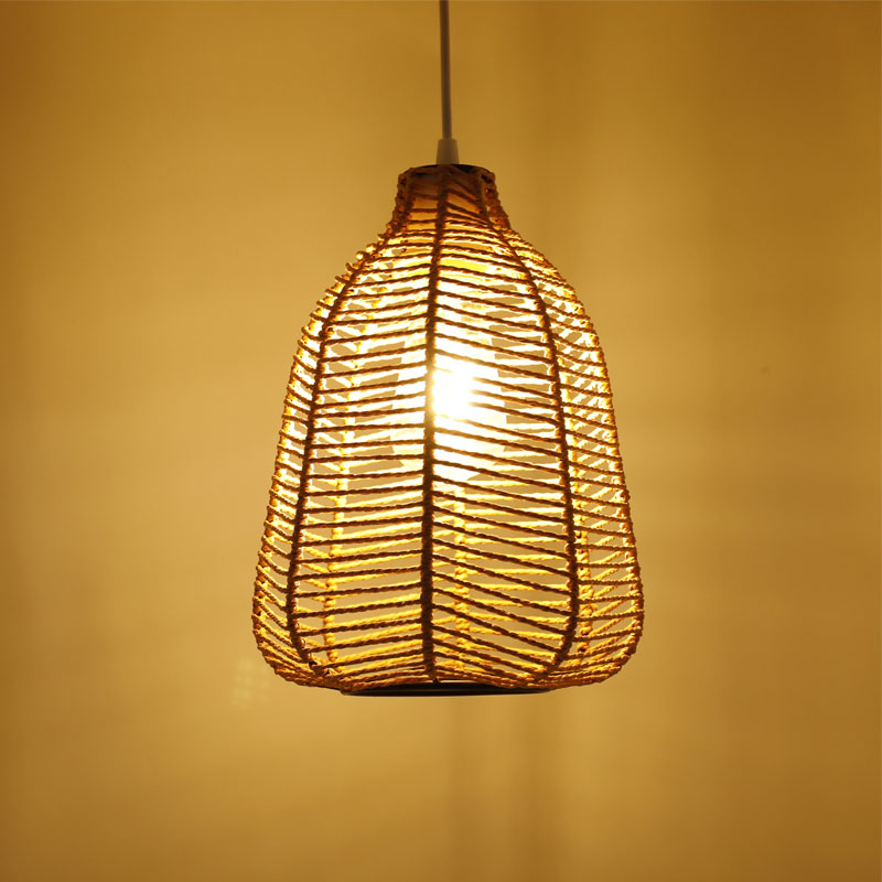 Natural style wicker lamp cover with customized design lampshade for indoor decoration paper rope rattan hanging lamp