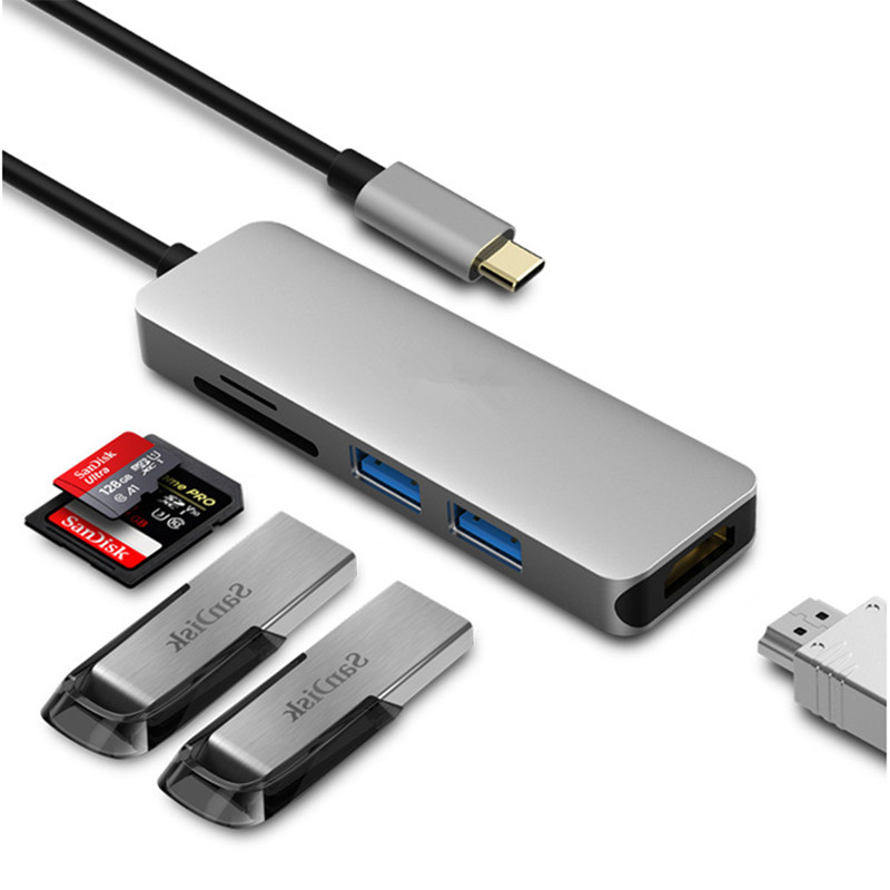 Тонкий алюминиевый сплав 5 в 1 Type C до 4K HDTV TF SD кардридер USB 3,1 адаптер концентратор док-станция